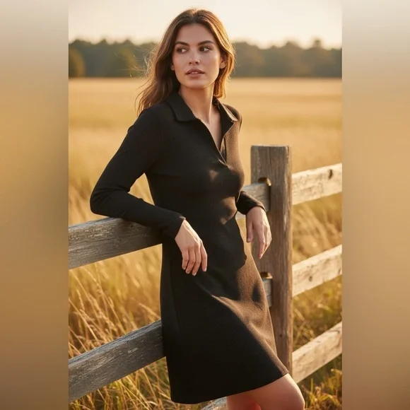 Copper Key Collared Ribbed Knit Black Dress NWT XS - Picture 8 of 11